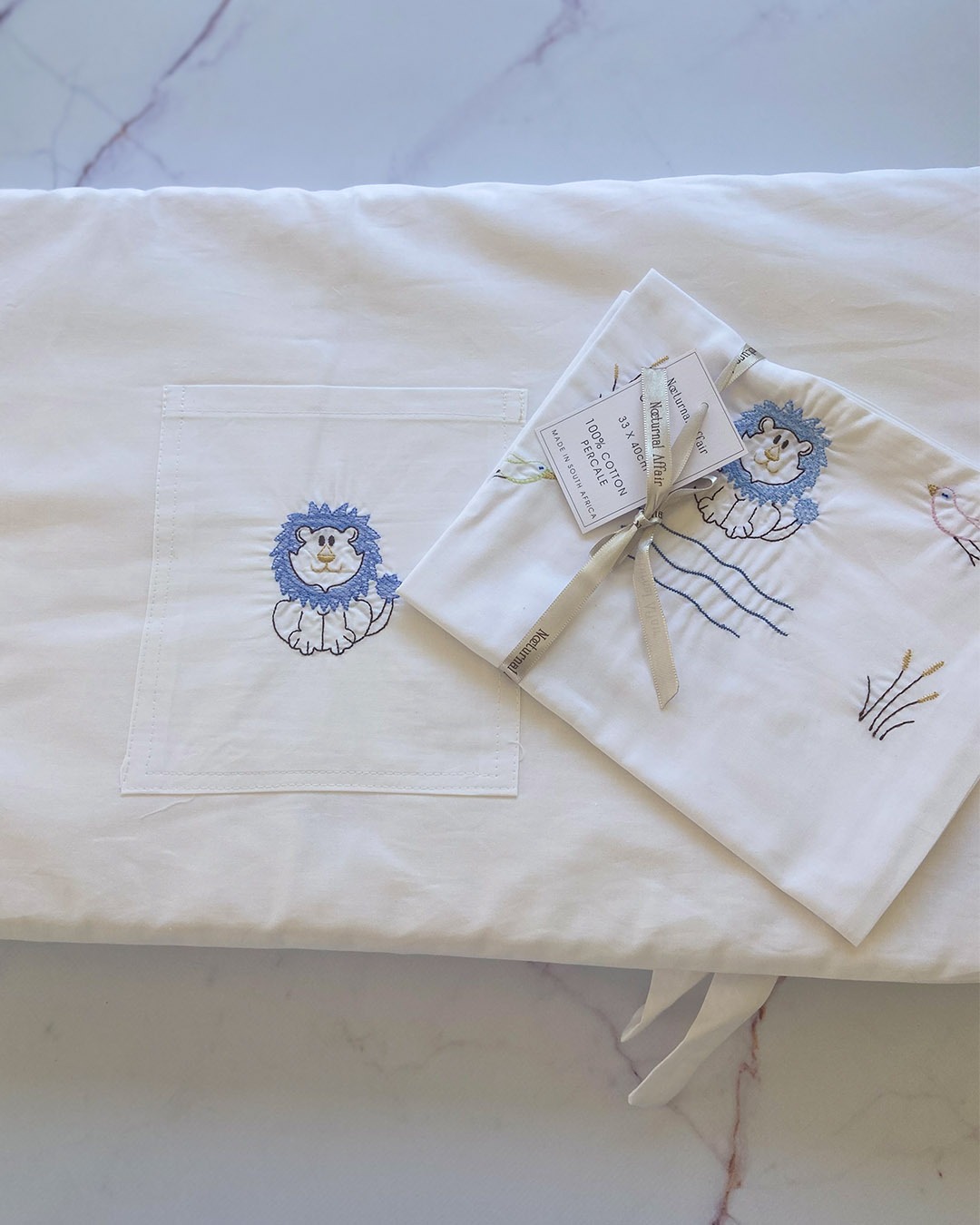 Lion pillow case & cot bumper set - 100% percale cotton