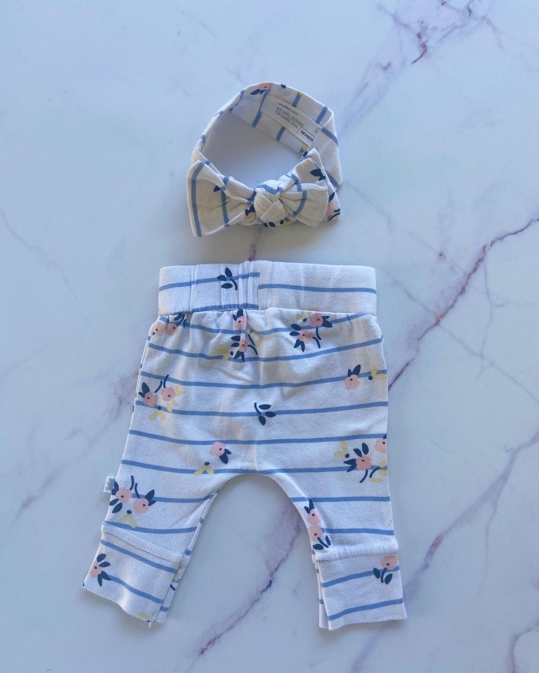 Woolworths flower striped pants and headband newborn