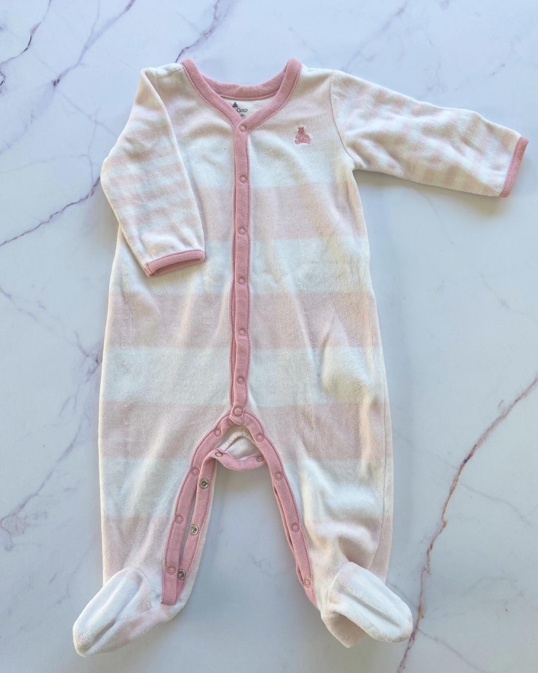 Baby Gap pink and white onesie 3/6M