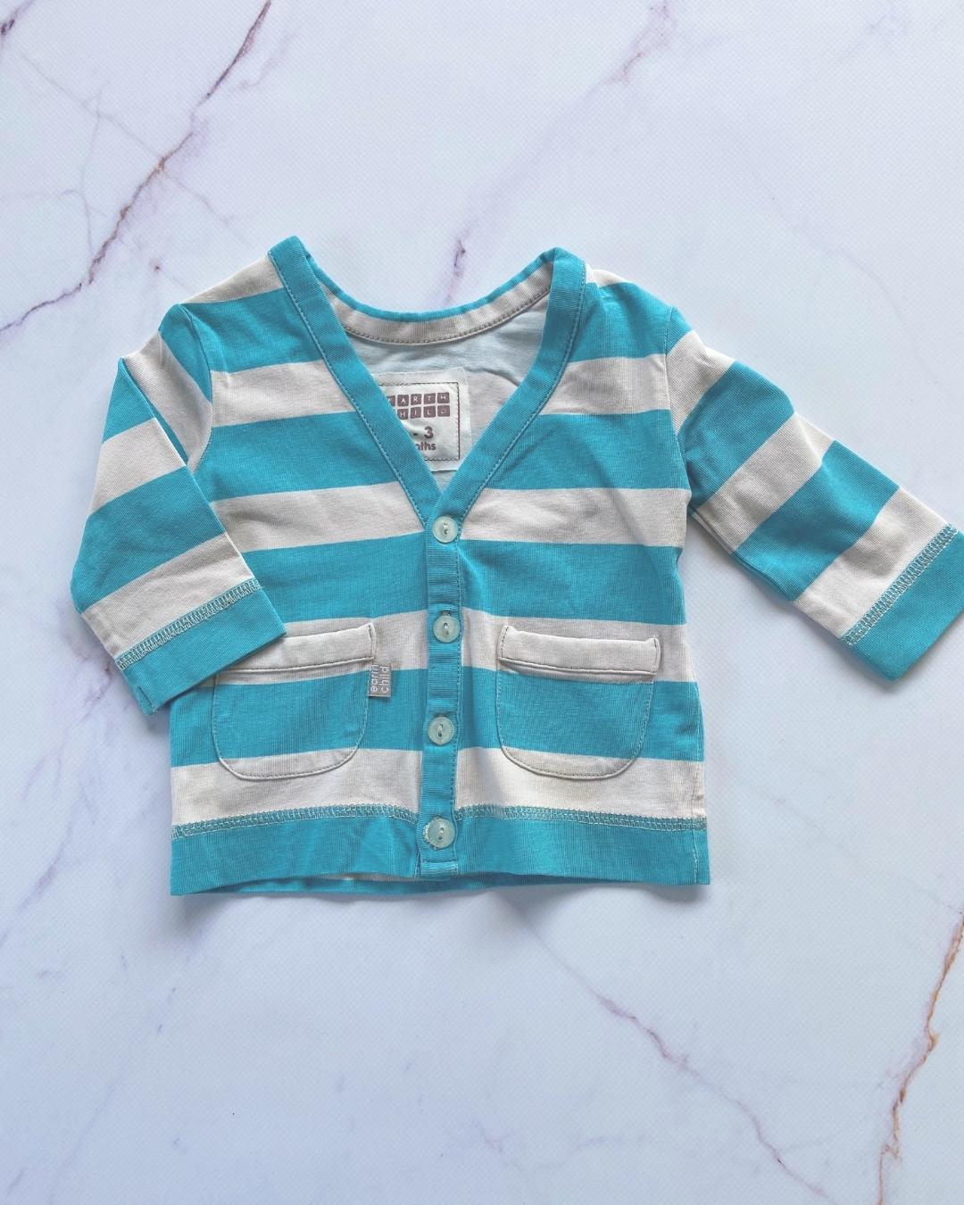 Earth Child blue and white cardigan 0/3M