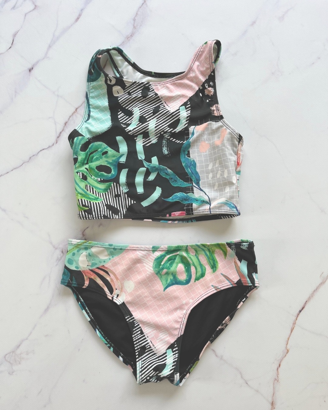 Next black floral 2 piece swimming costume 7Y