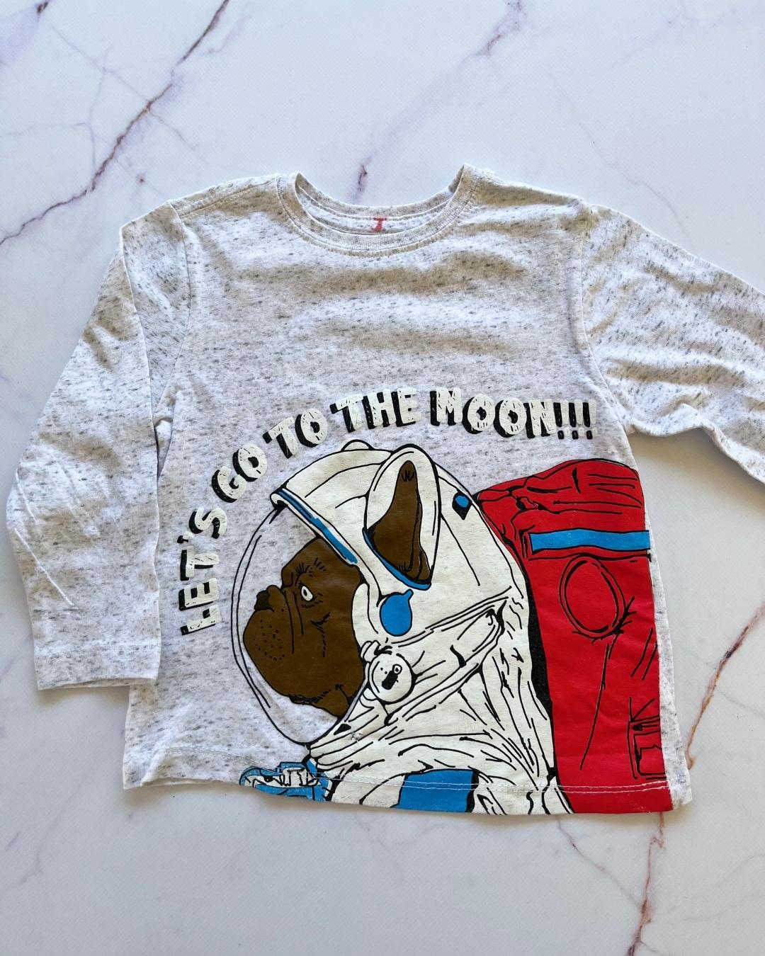 Woolworths grey 'Lets go to the moon' long sleeve T shirt 2Y