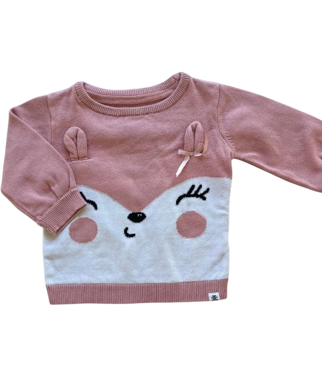 Woolworths pink bear sweater 3/6M