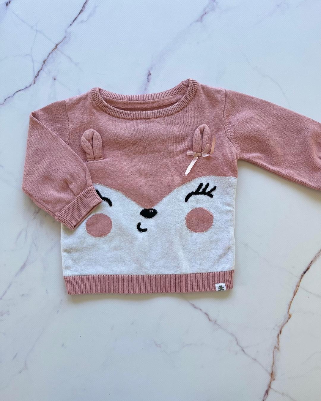 Woolworths pink bear sweater 3/6M