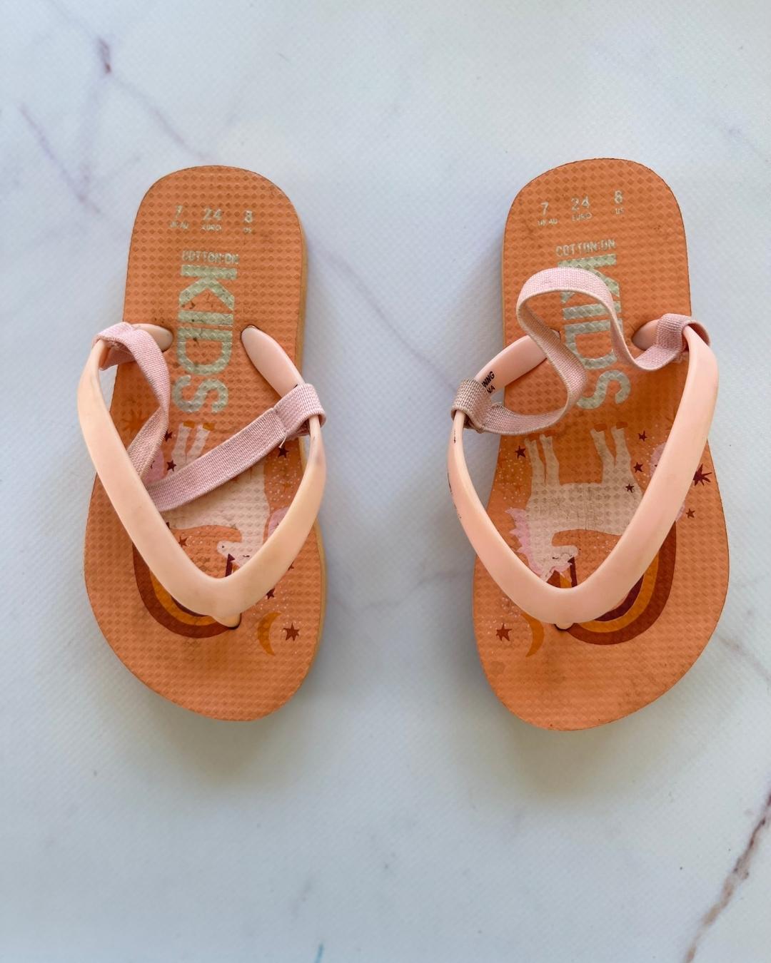 Cotton On orange unicorn slip slops Size 7