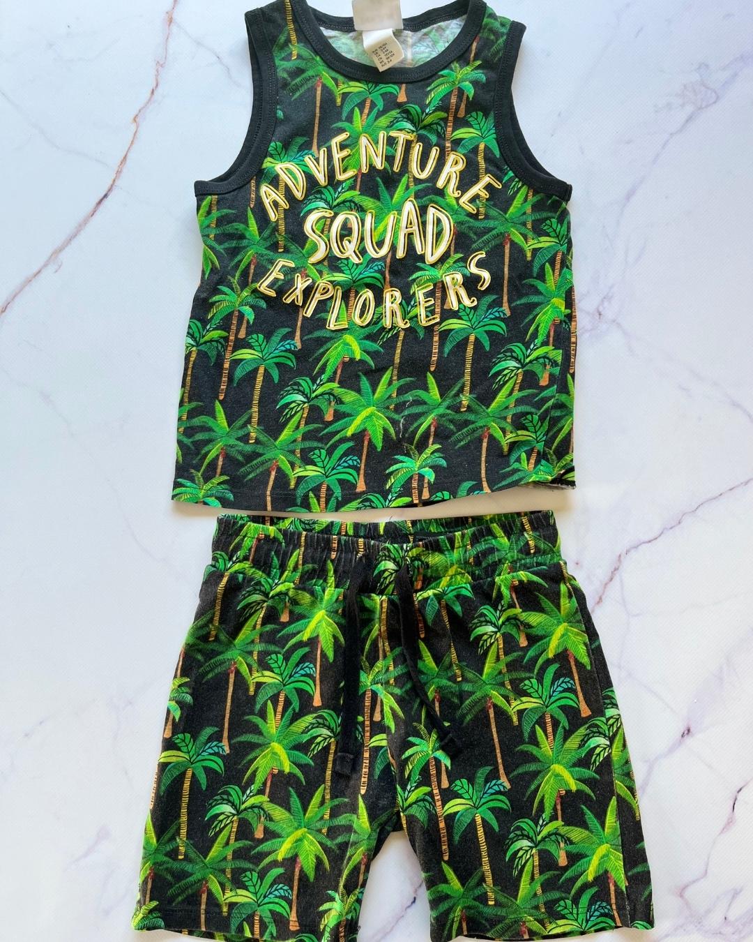 H&M tropical Adventure Squad Explorer vest and shorts 3/4Y