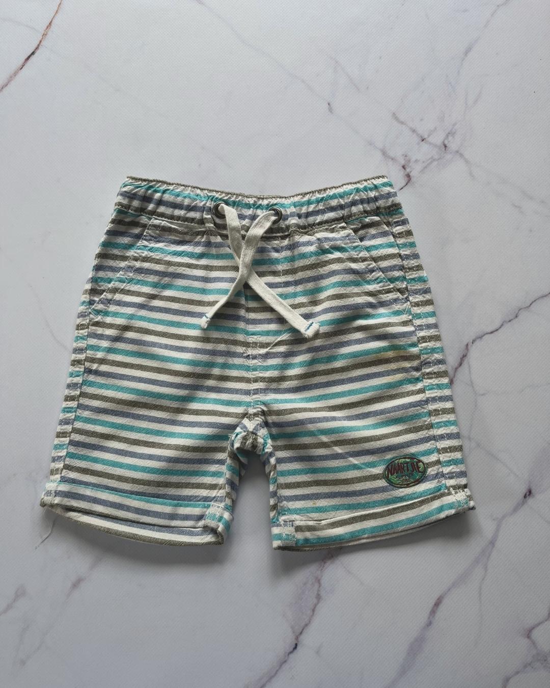 Naartjie beige shorts with green, blue and brown stripes 18/24M