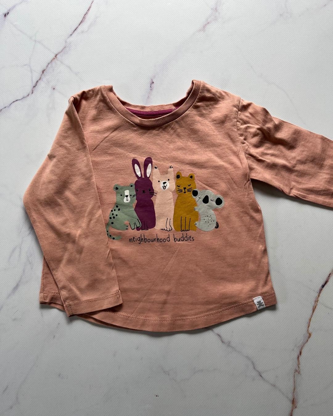 Woolworths pink 'Neighbourhood buddies' long sleeve T shirt 12/18M