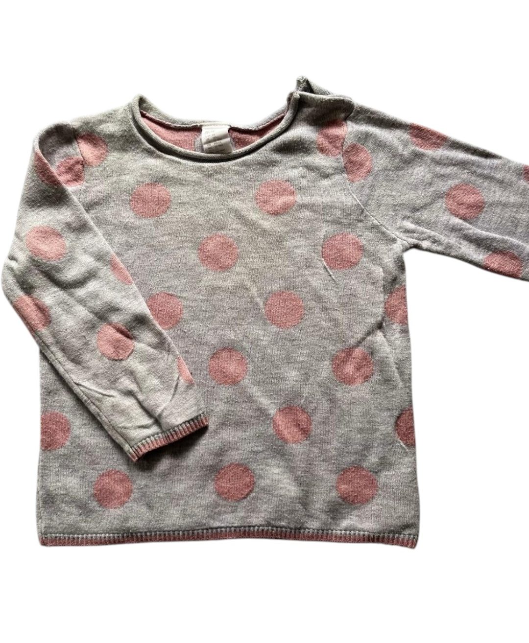 H&M grey sweater with pink dots 12/18M