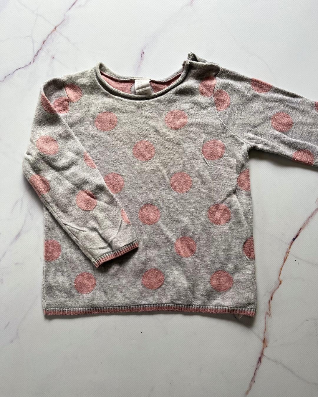 H&M grey sweater with pink dots 12/18M