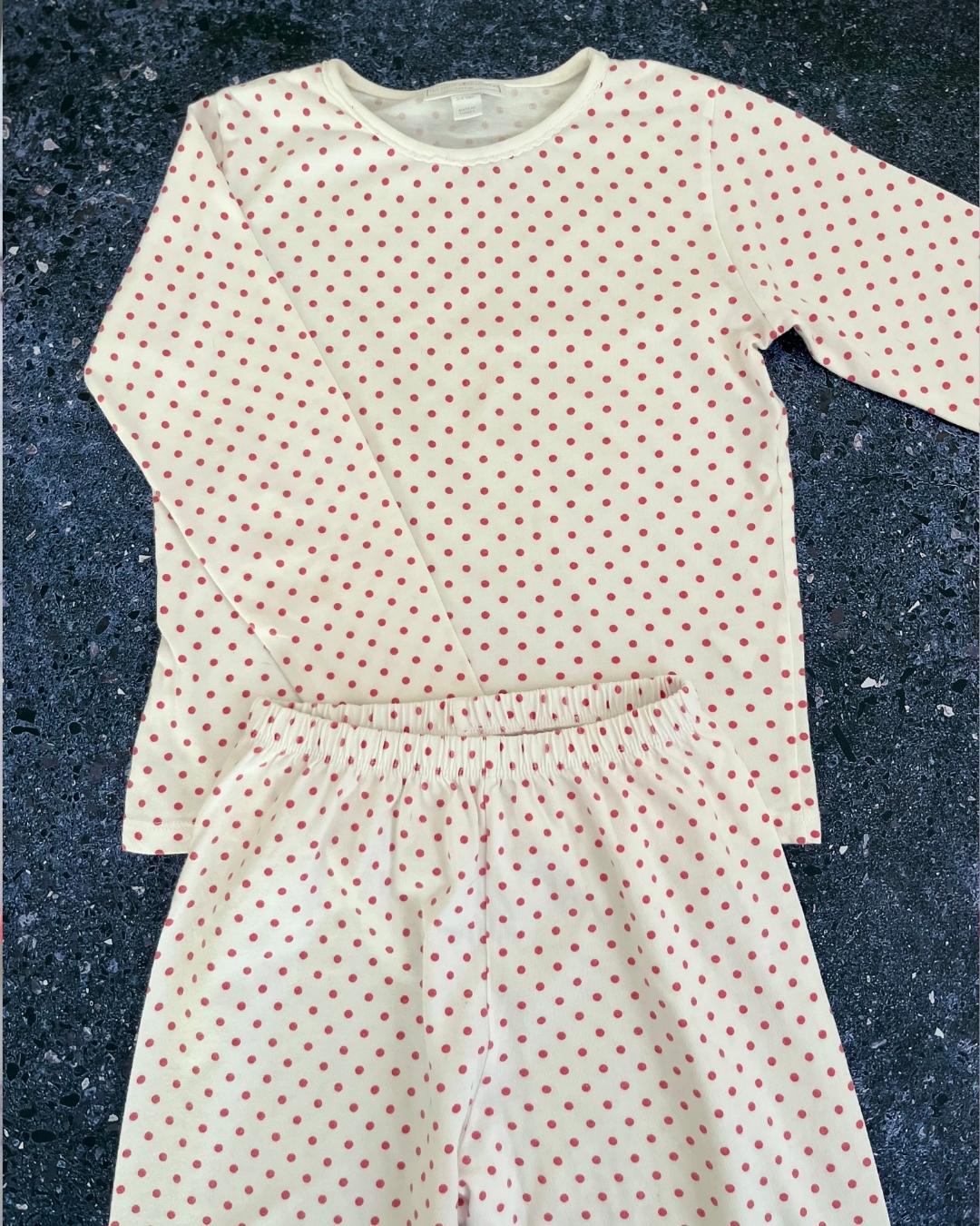 The Little White Company white pajamas with pink polka dots 5/6Y