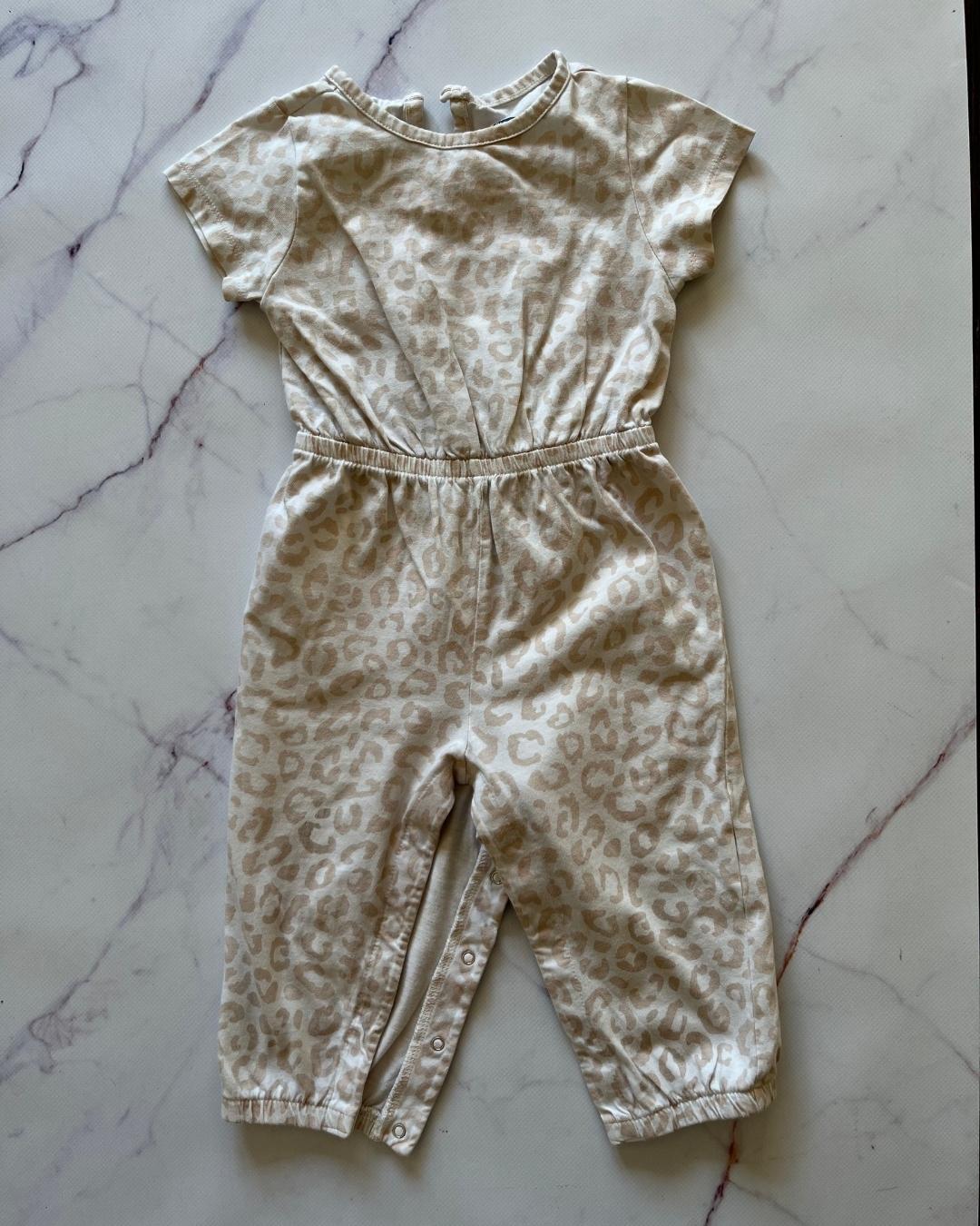 Old Navy beige leopard print romper 18-24M