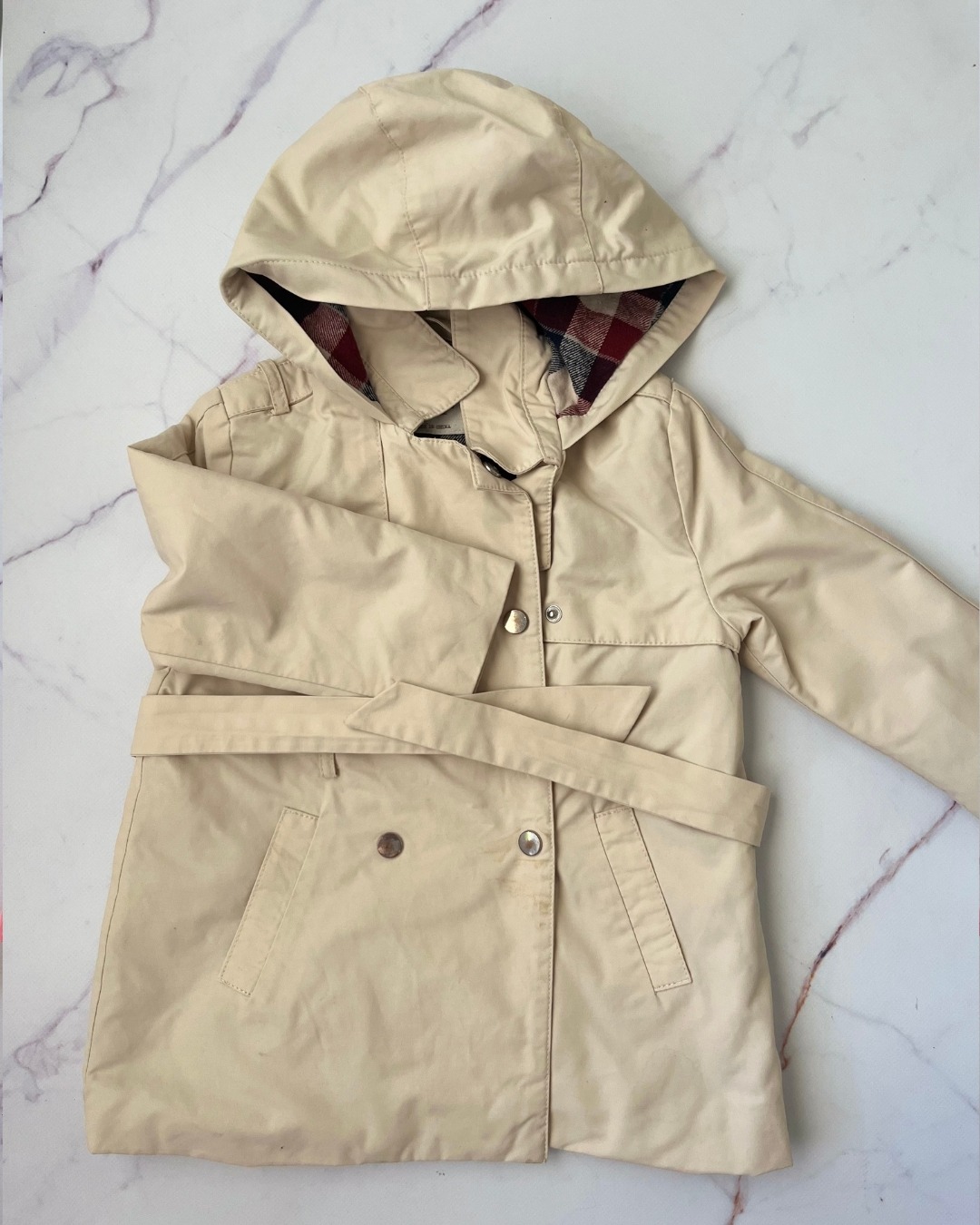 Zara beige jacket with tartan inner 18/24M