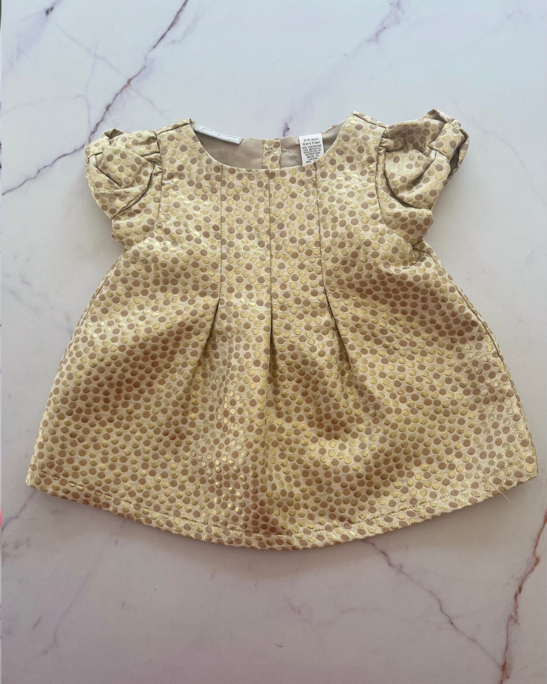 First Impressions gold polka dot dress 3/6M