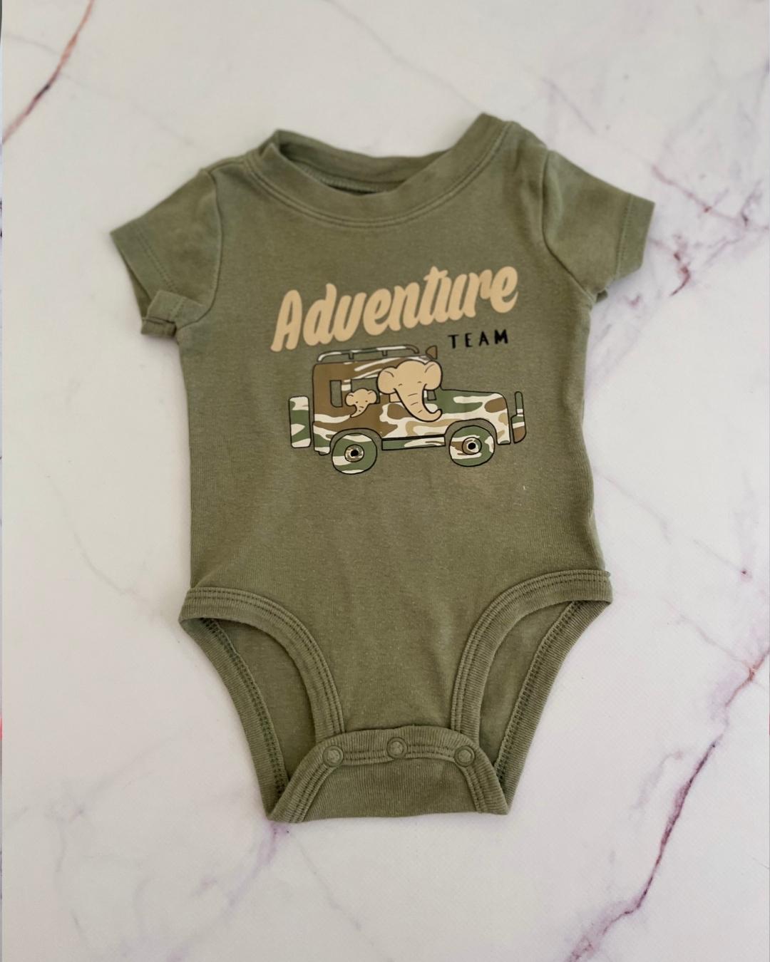 Carters green 'Adventure Team' baby grow 3M