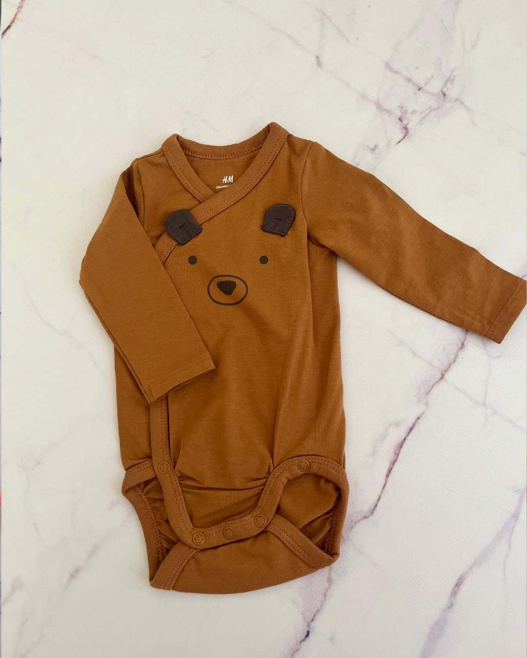 H&M brown and white dog baby grow set 1-3M