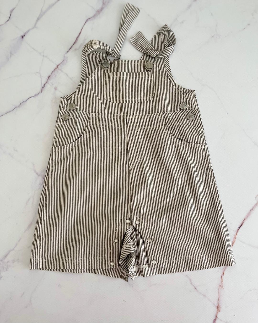 Le Monde d' Elphee grey and white striped dungarees 6M