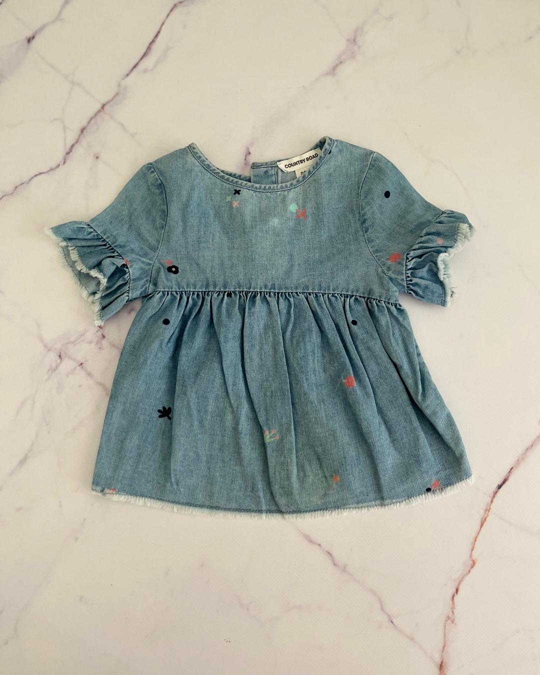 Country Road blue denim flower dress 0/3M