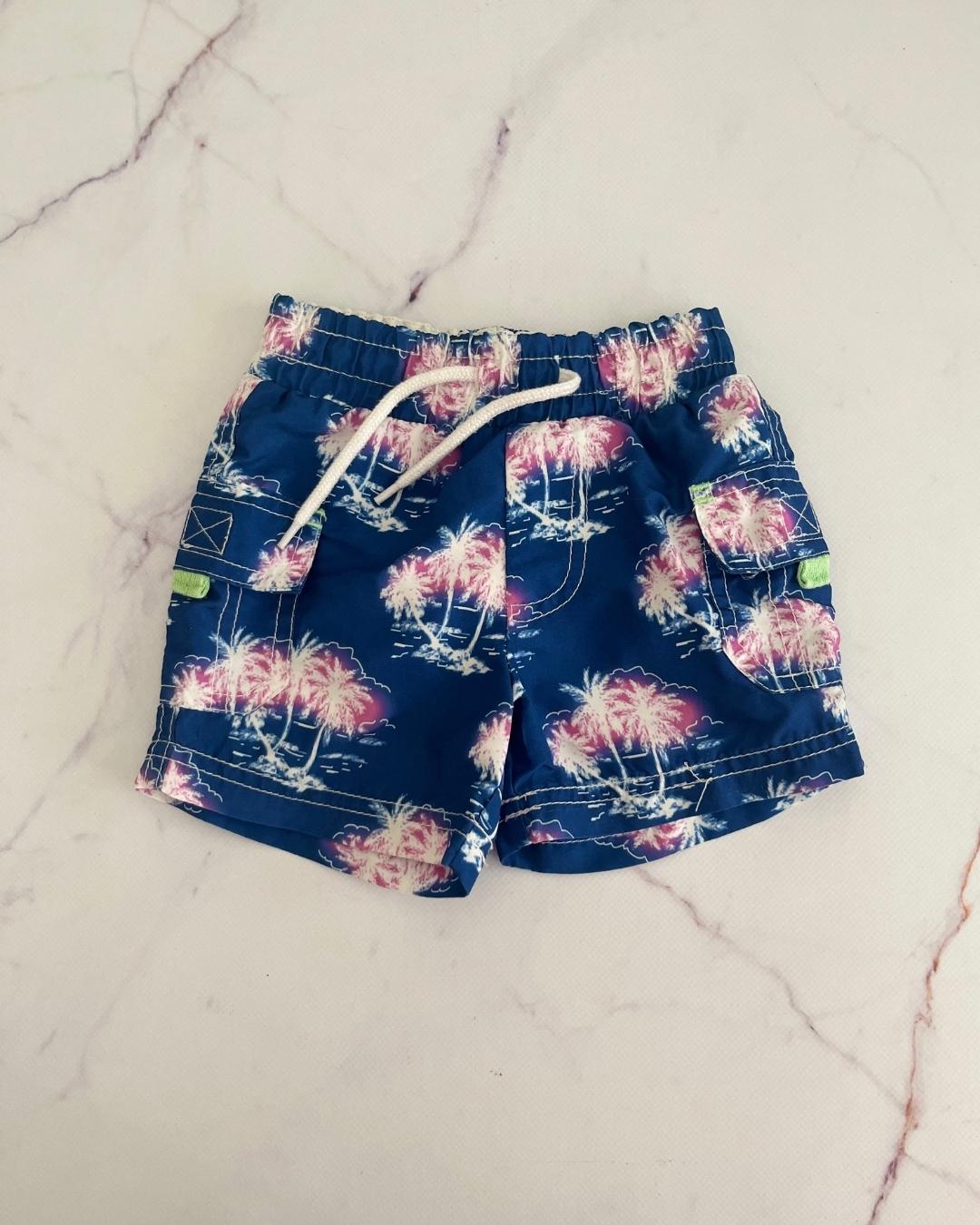 Minoti blue palm tree board shorts 6/12M