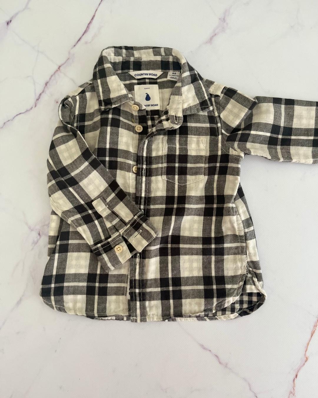 Country Road black and grey checked collared shirt 3/6M