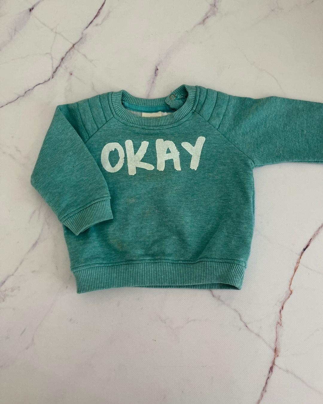 Zara green 'Okay Dude' jersey 3/6M