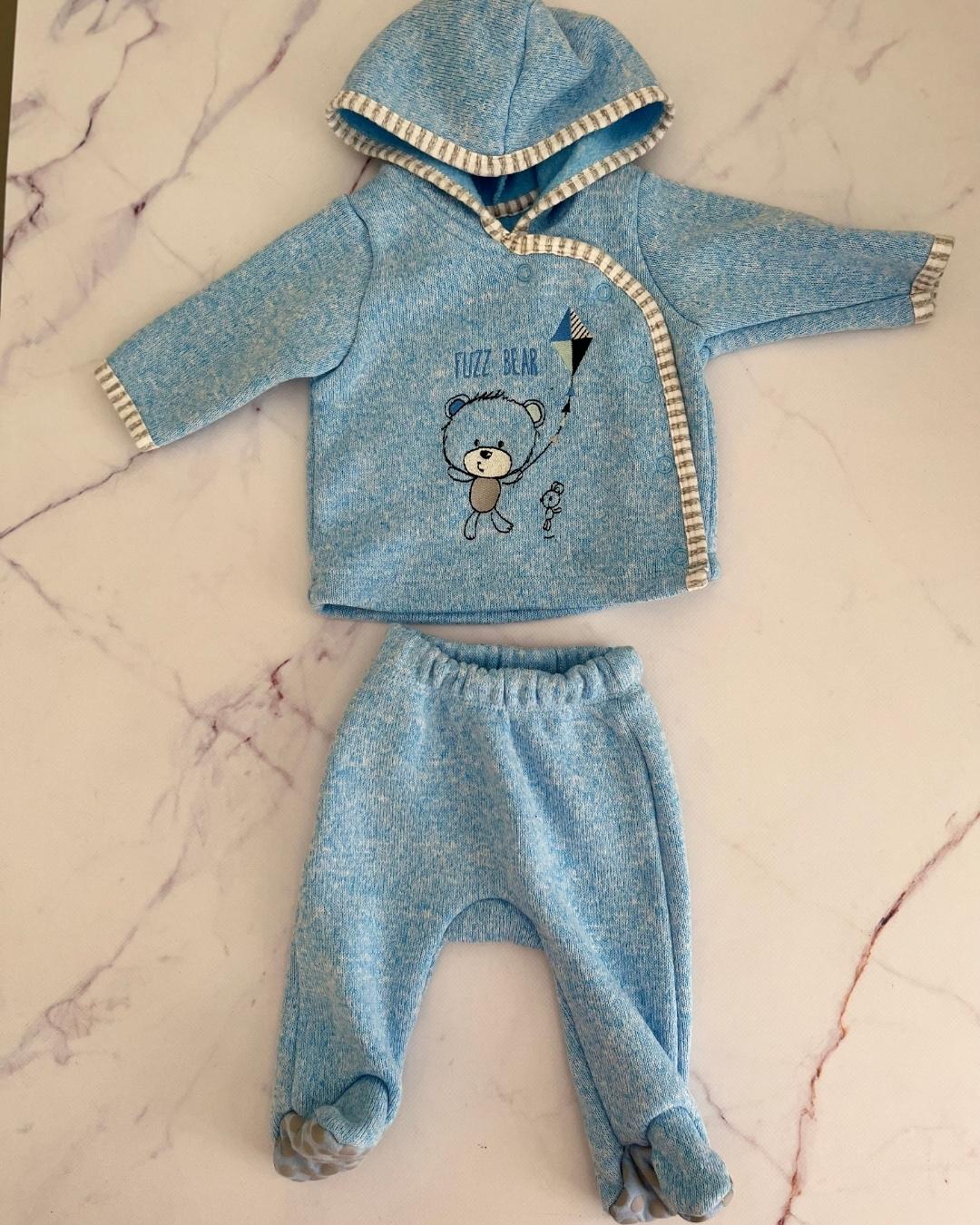 Woolworths light blue melange tracksuit fuzzy bear suit Newborn