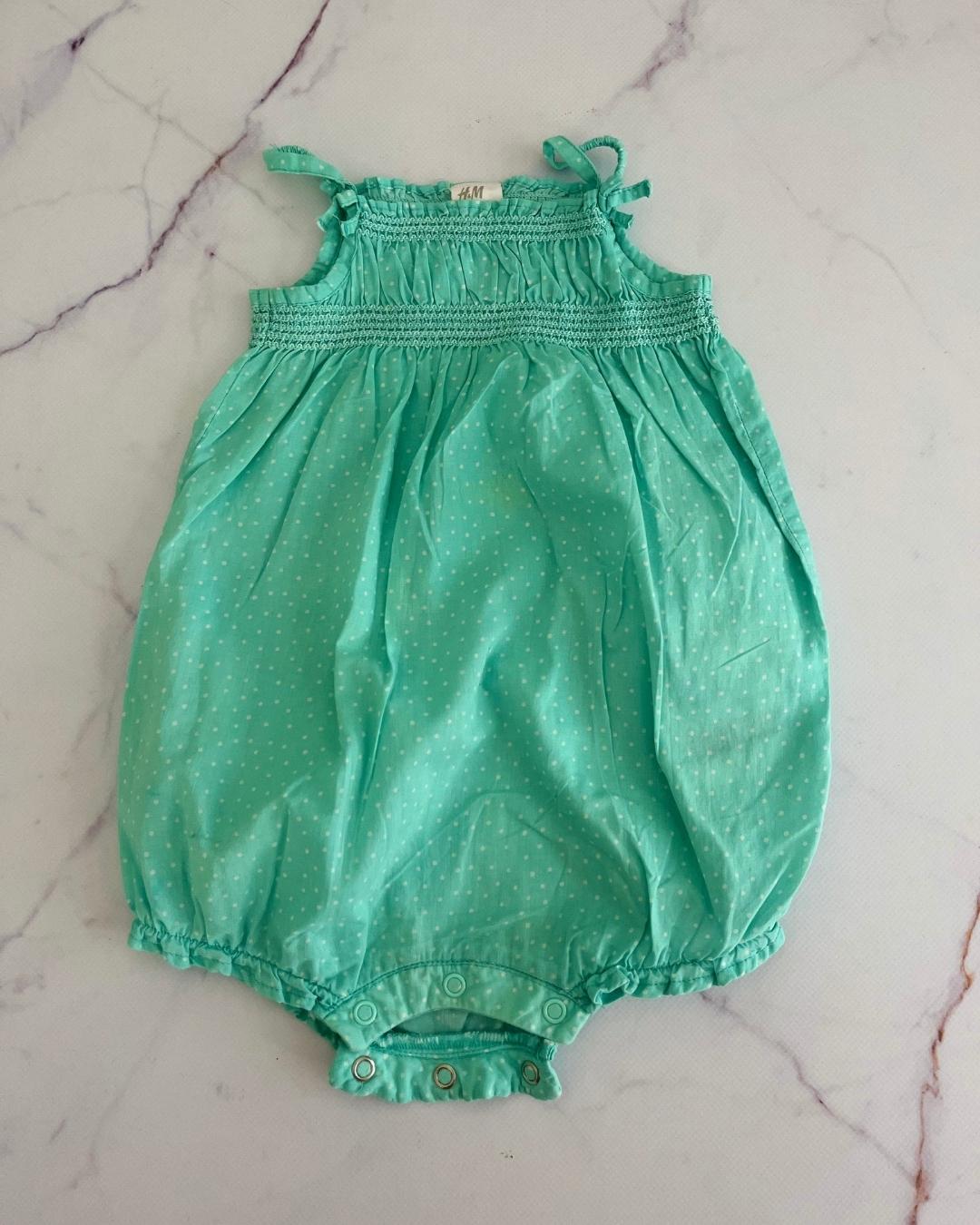H&M green polka dot romper 6/9M