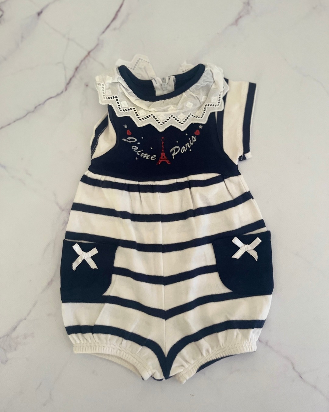 Paris blue and white romper 3M