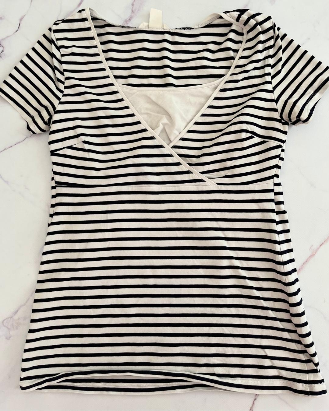 H&M black and white striped maternity top Large
