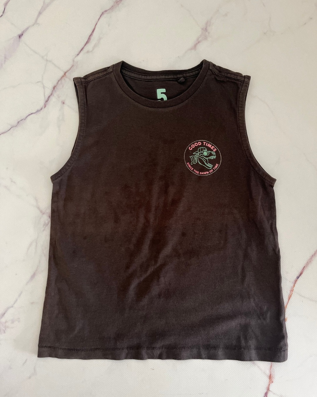Cotton On brown dinosaur vest 5Y