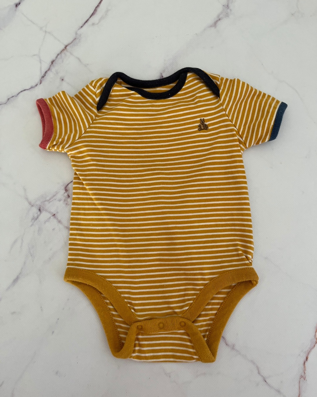 Gap yellow striped baby grow 3/6M