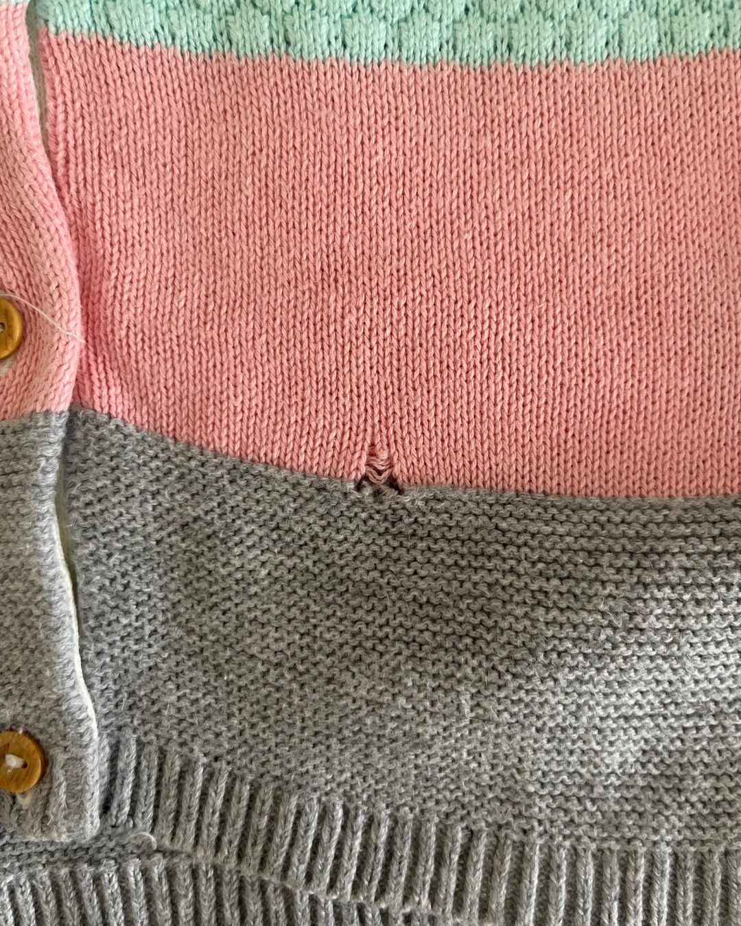 H&M pink, green and beige knitted cardigan 12/18M - Image 2