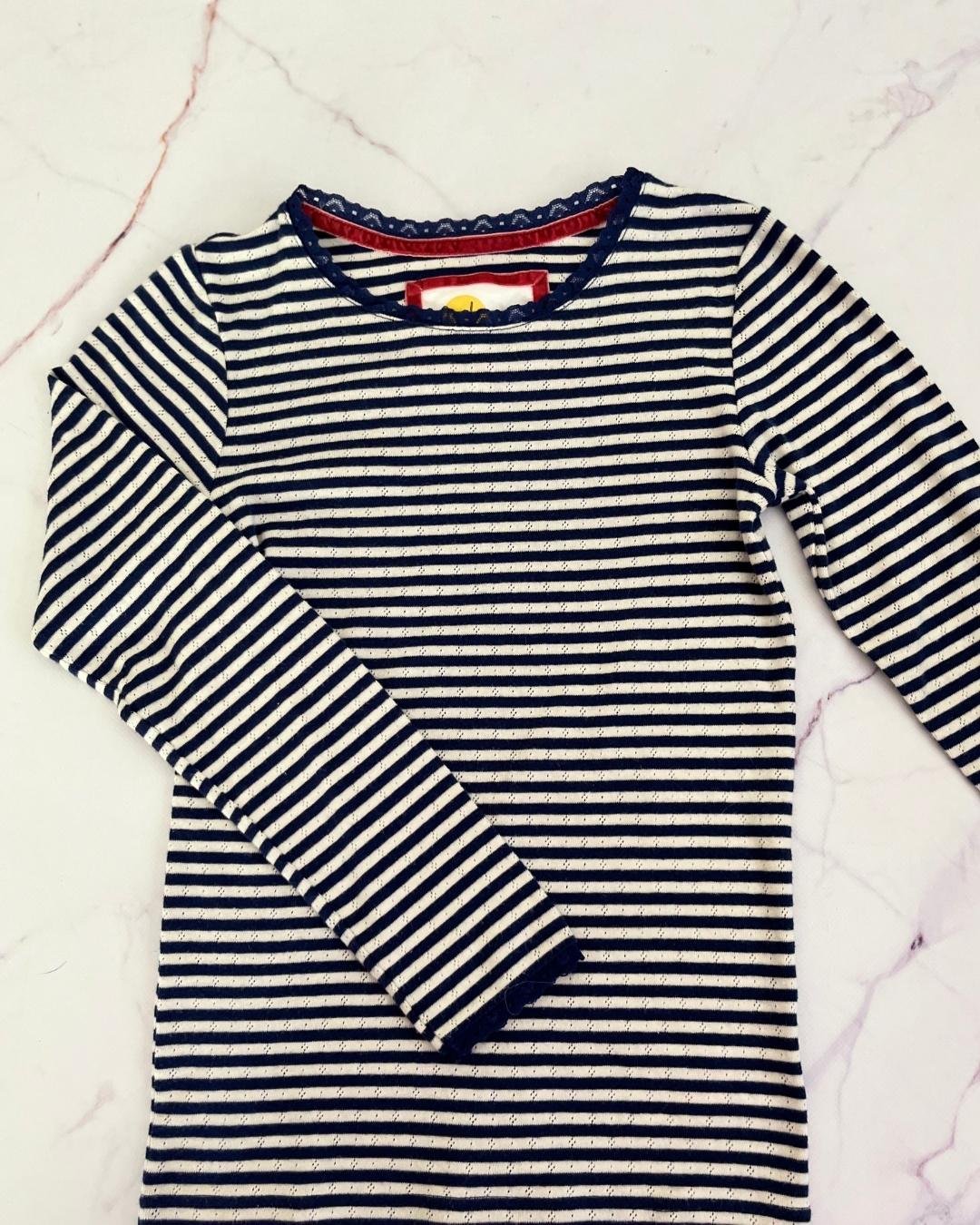Boden white and blue striped long sleeve T shirt 11/12Y