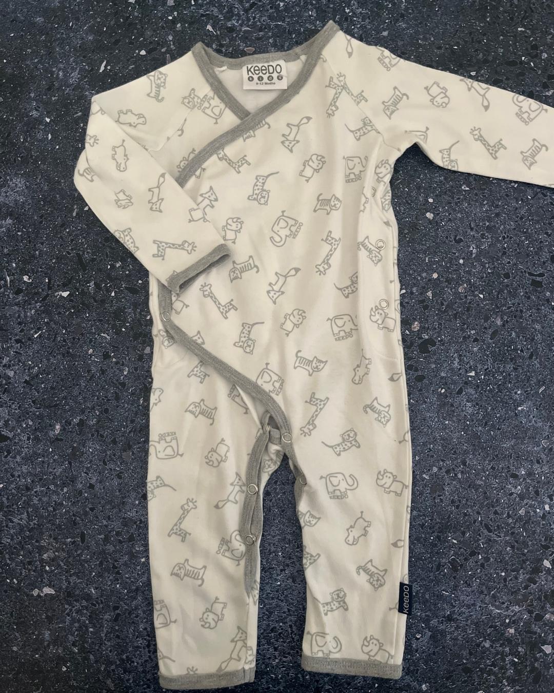 Keedo white wild animal baby grow 9/12M