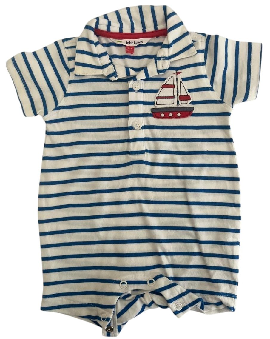 John Lewis blue and white striped boat romper 0/3M