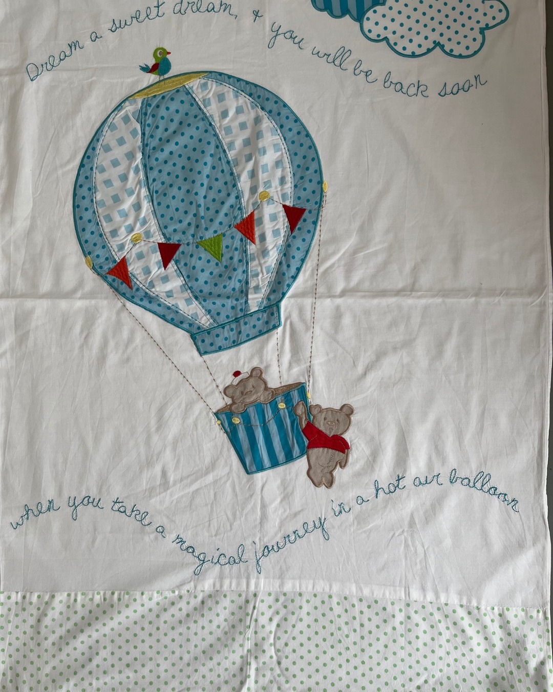 White embroidered hot air balloon duvet cover