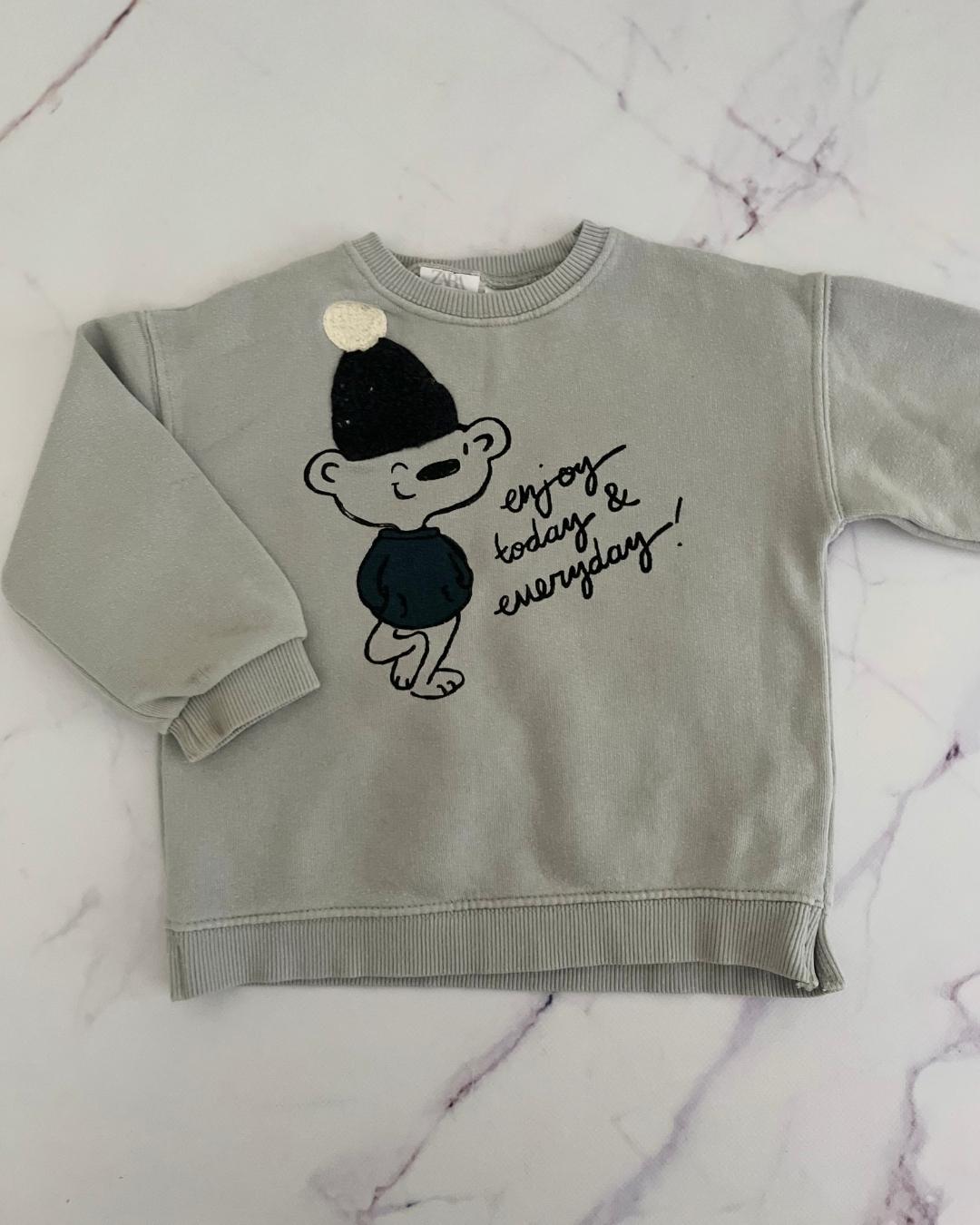 Zara green 'Enjoy today and everyday' sweater 12/18M