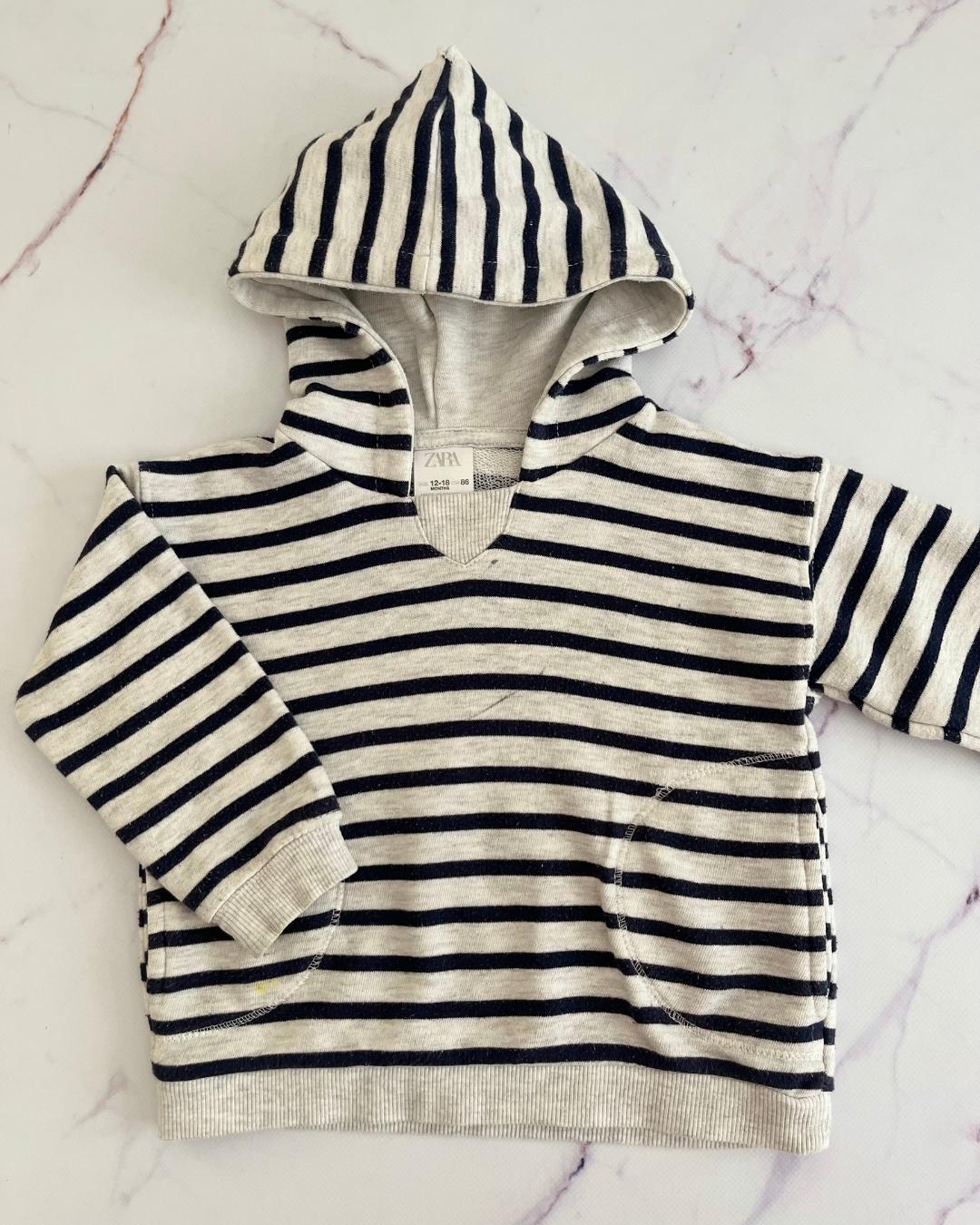 Zara blue and grey striped hoodie 12/18M