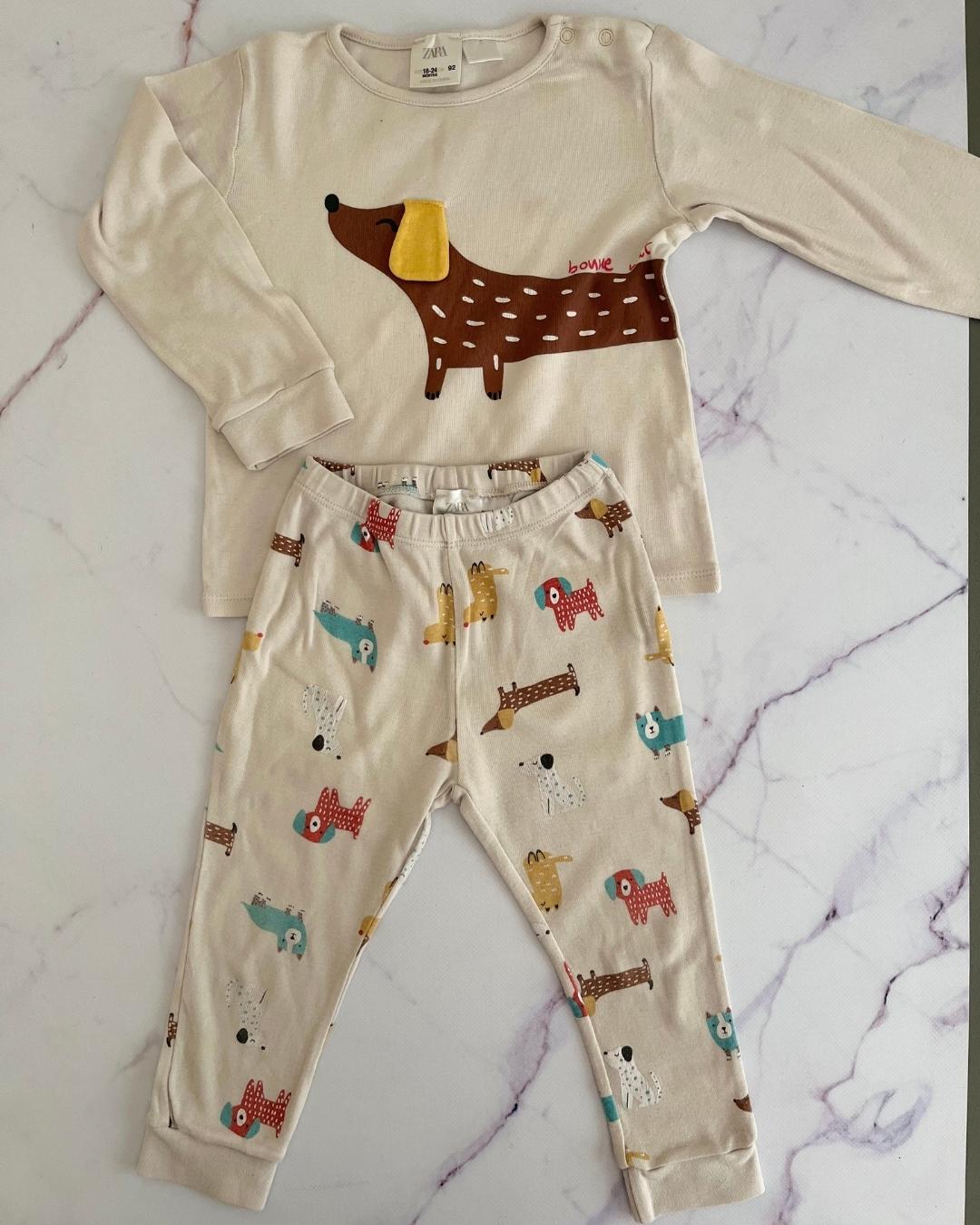 Zara beige sausage dog pajamas 18/24M
