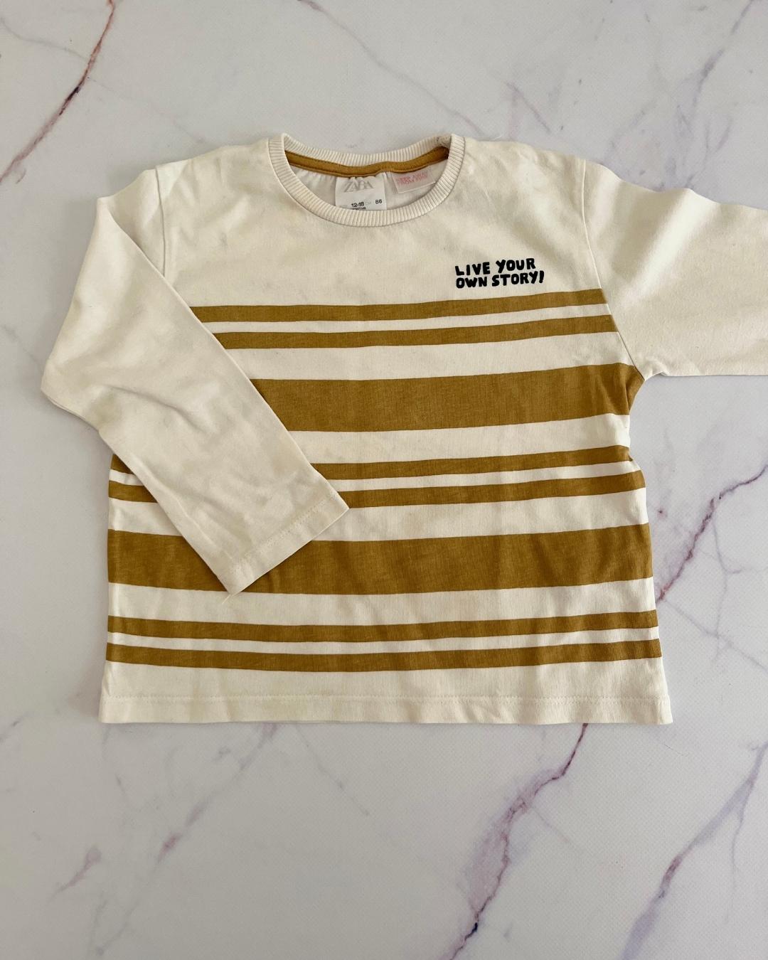 Zara white and gold striped long sleeve T shirt 12/18M