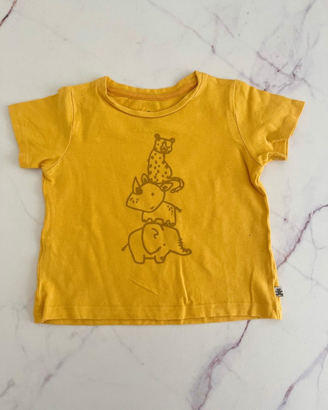 Woolworths yellow tonal animal T shirt 6/12M