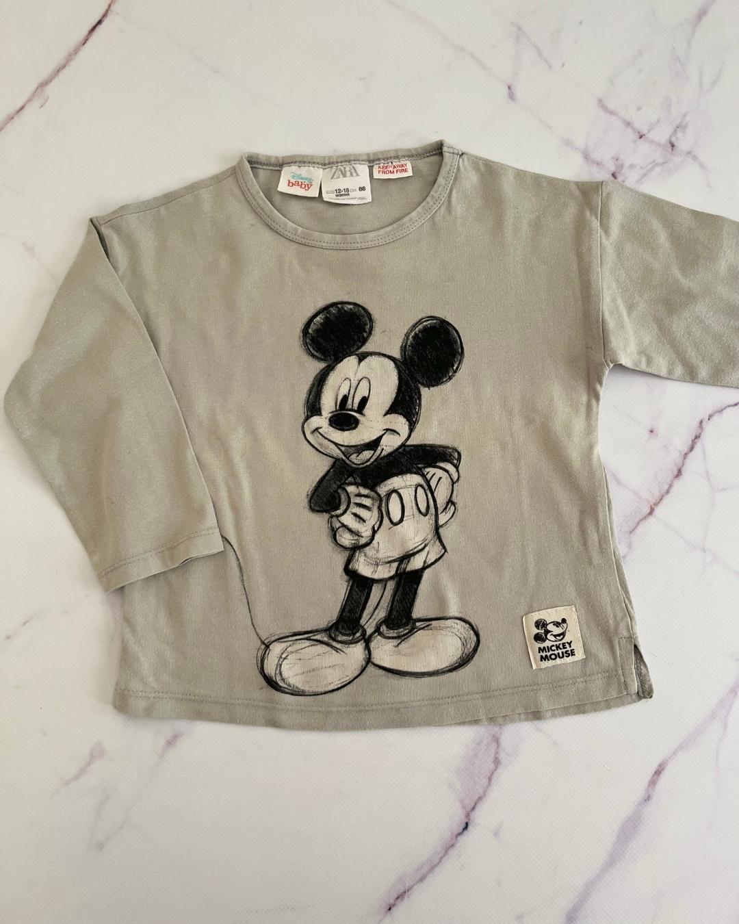 Zara grey Mickey Mouse long sleeve T shirt 12/18M