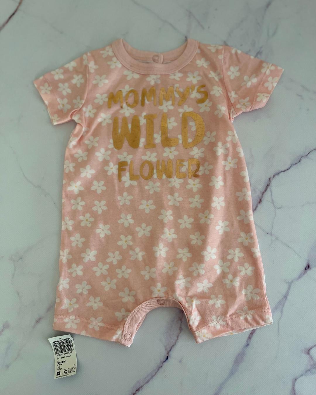 *NEW* Woolworths peach flower romper with 'Mommys Wild Flower' print 3/6M