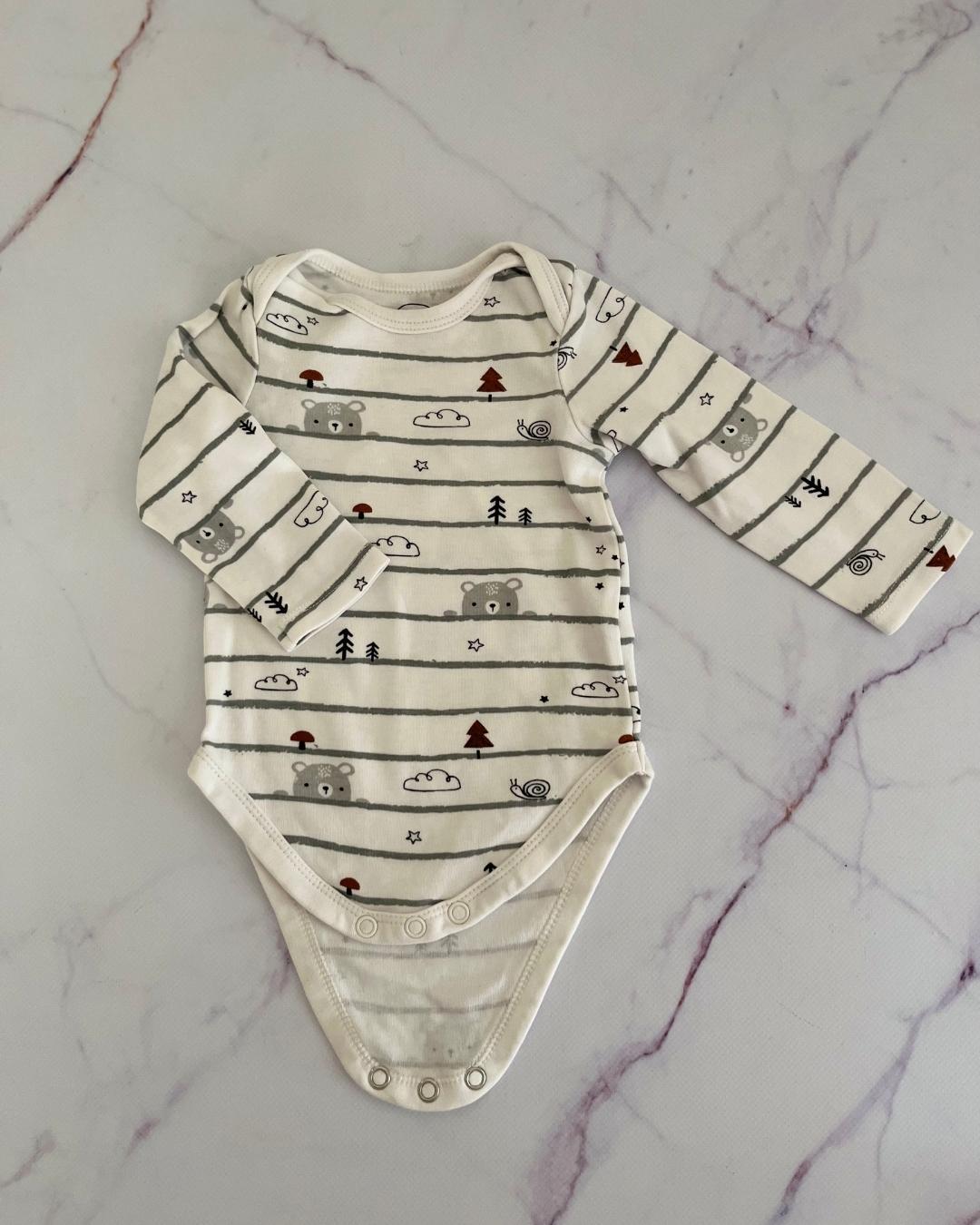 Baby Club white striped bear baby grow 1/3M