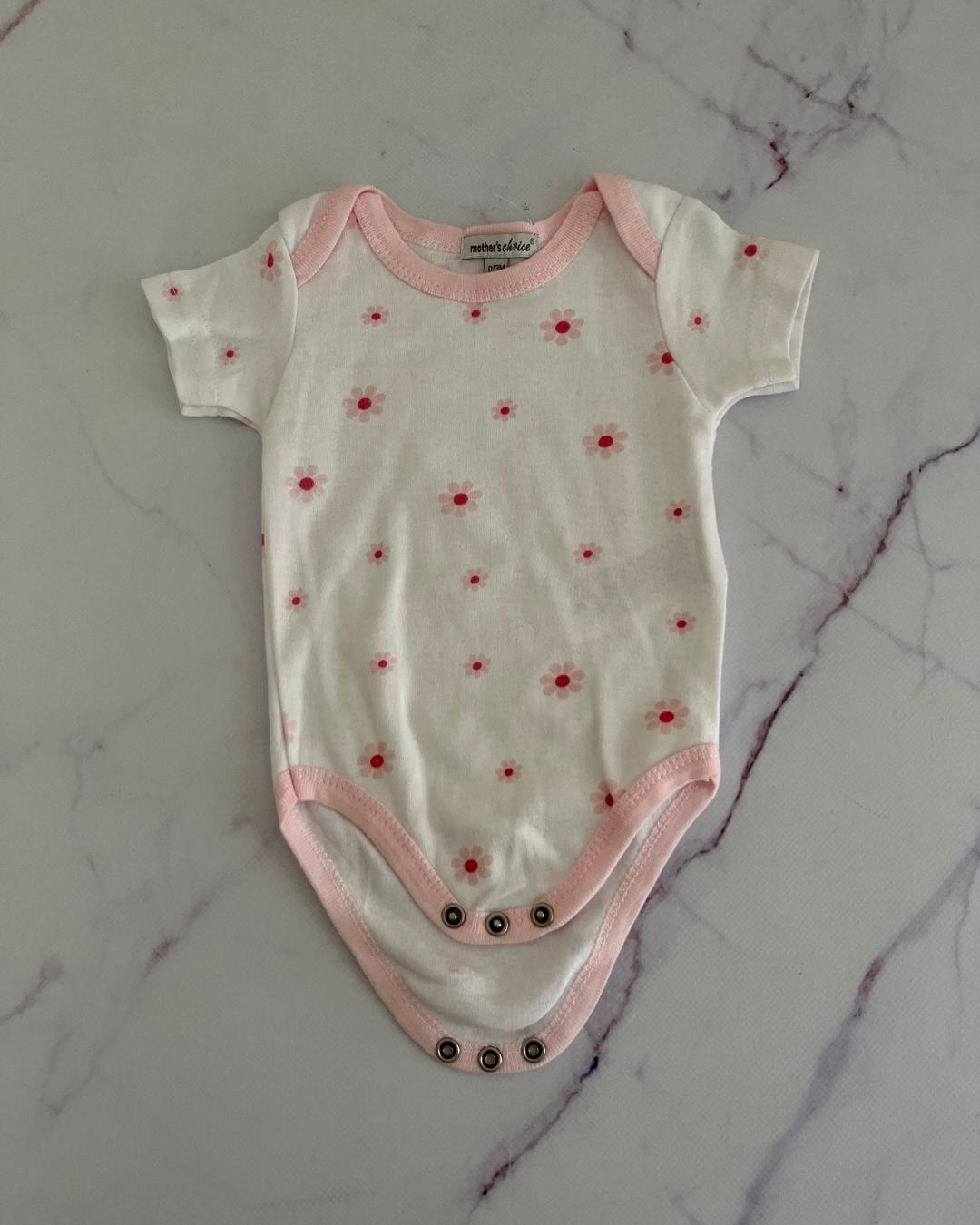 Mothers Choice white flower baby grow with pink trim 0/3M