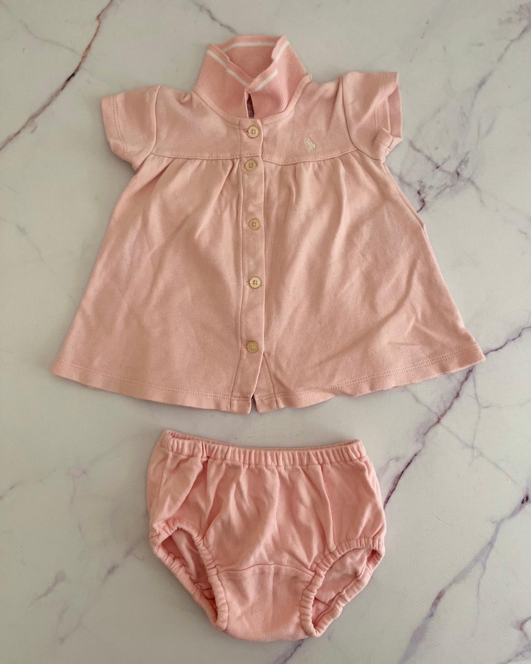 Polo Ralph Lauren pink dress and bloomer 3M