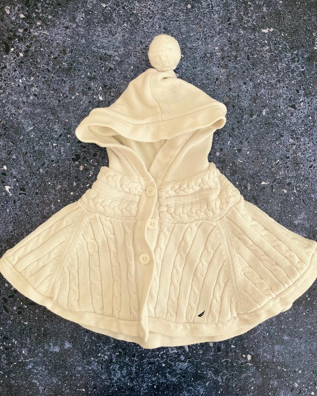 Nautica white cable knit hooded poncho 18/24M