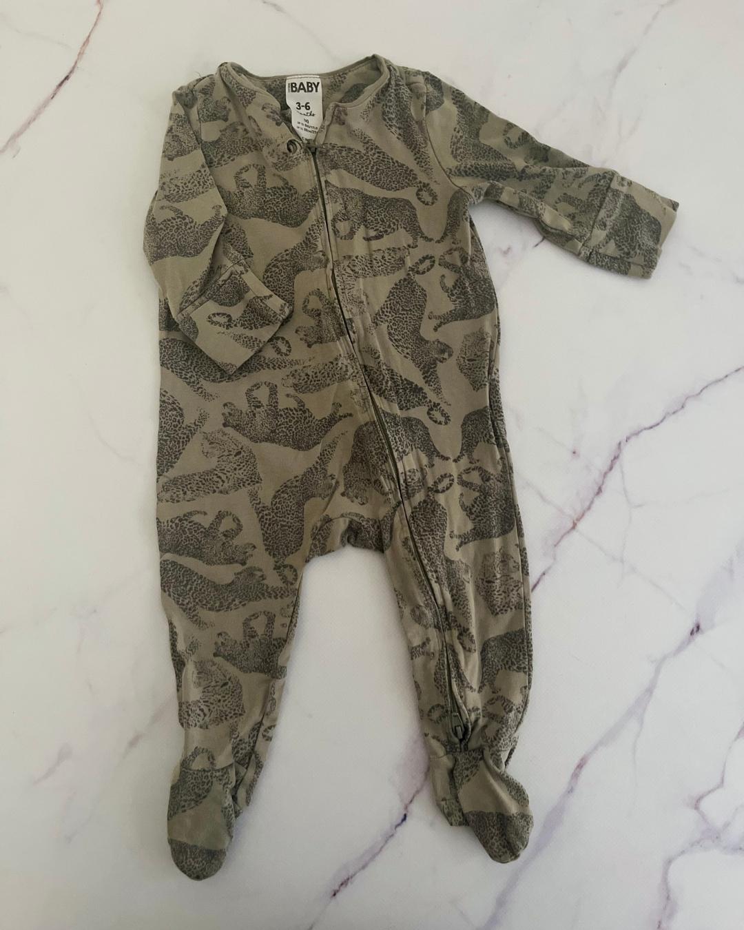 Cotton On green leopard onesie 3/6M
