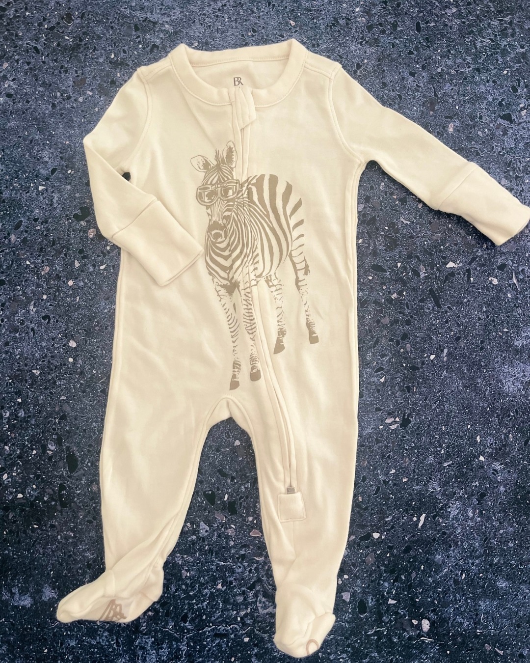 BR beige zebra onesie 0/3M
