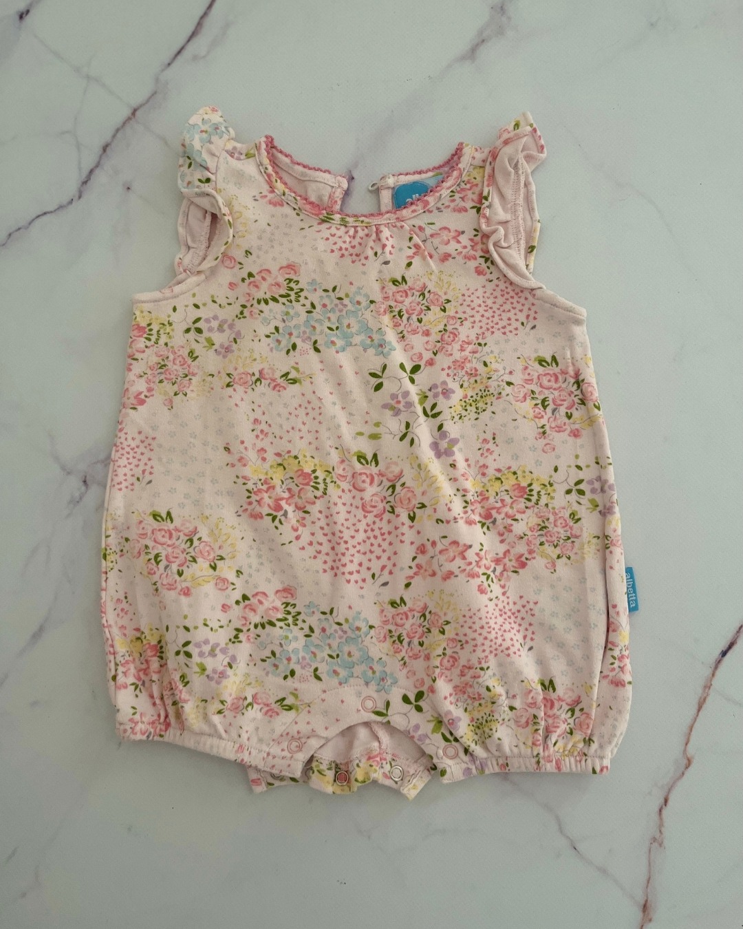 Albetta pink floral romper 0/3M